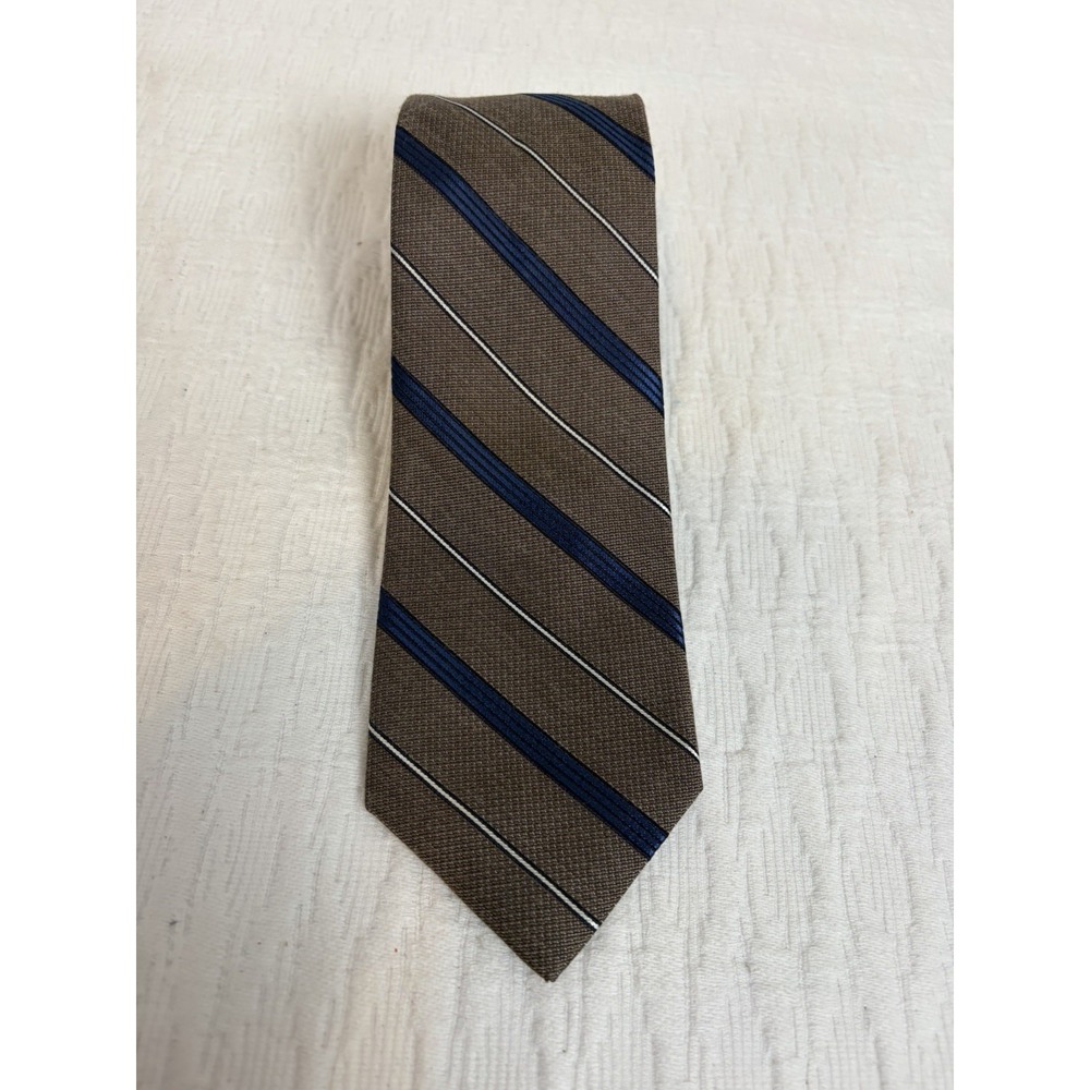 Nautica Men's Silk Tie Grey- Blue Strips. Silk/Poly Blend